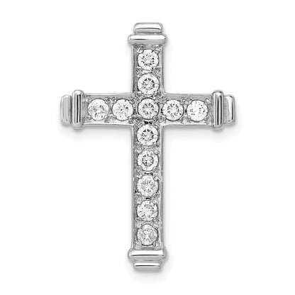14k White Gold AA 3/8ct. Real Diamond Latin Cross Chain Slide