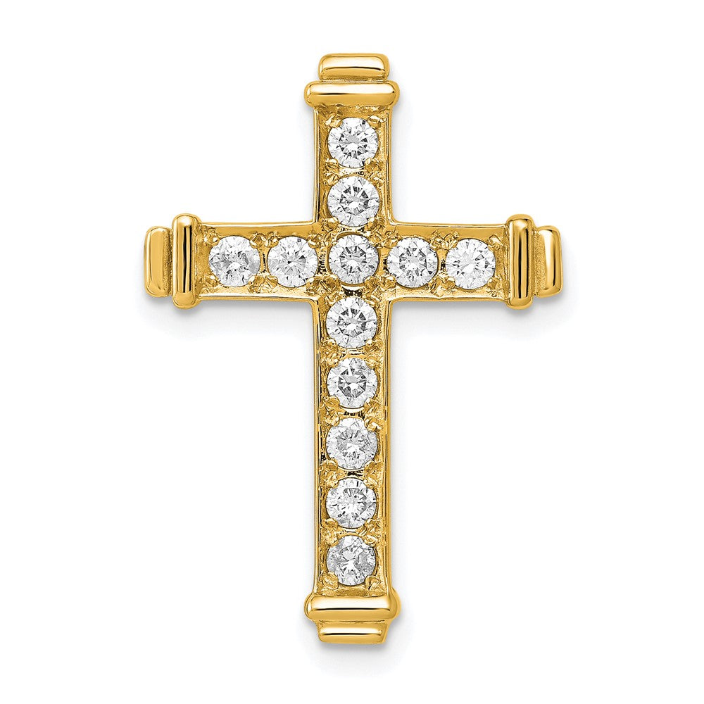 14K Yellow Gold AA 3/8ct. Real Diamond Latin Cross Chain Slide