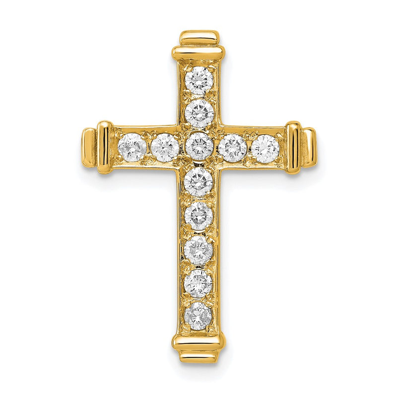 14K Yellow Gold AA 3/8ct. Real Diamond Latin Cross Chain Slide