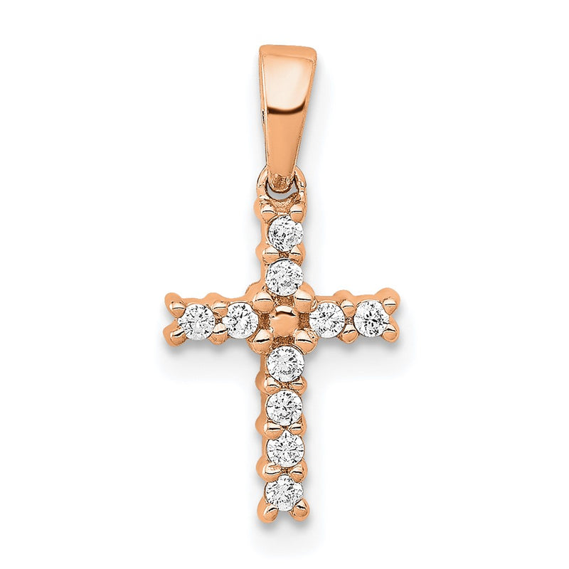 14k Rose Gold Real Diamond Latin Cross Pendant