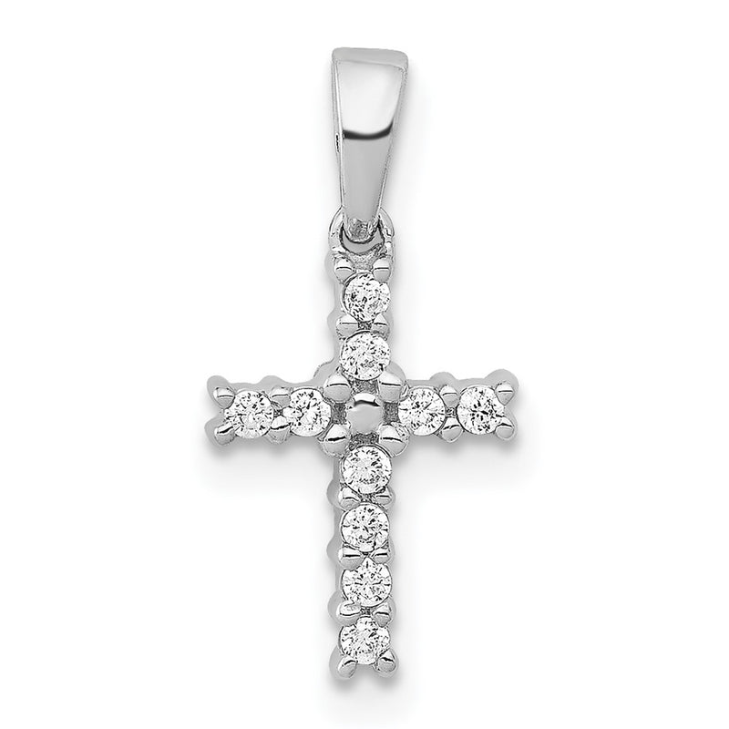 14k White Gold Real Diamond Latin Cross Pendant