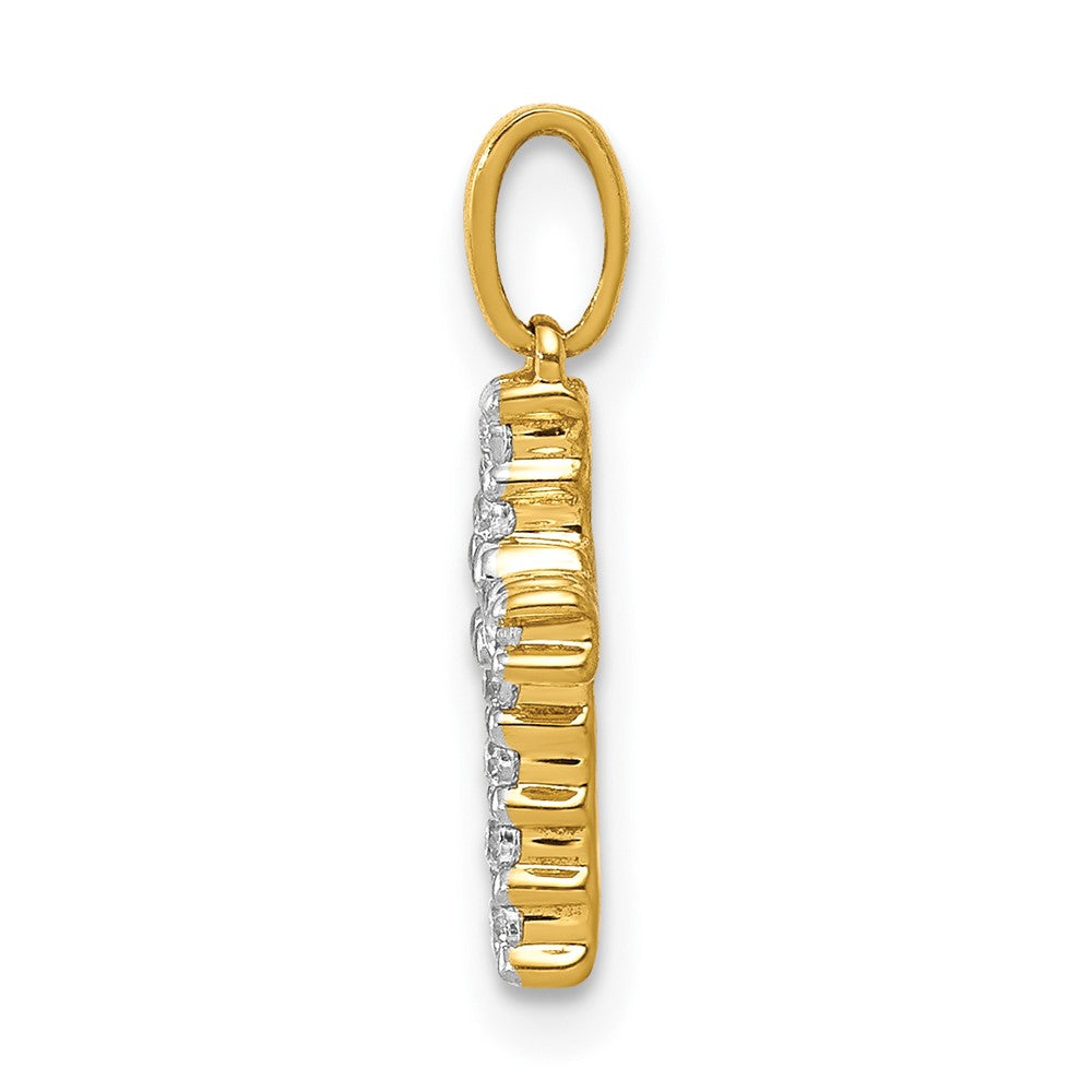 14k Yellow Gold and Rhodium 1/10ct. Real Diamond Latin Cross Pendant