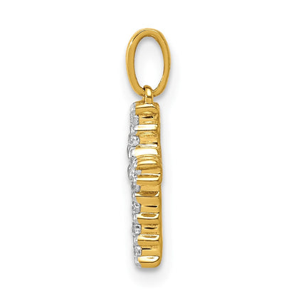 14k Yellow Gold and Rhodium 1/10ct. Real Diamond Latin Cross Pendant