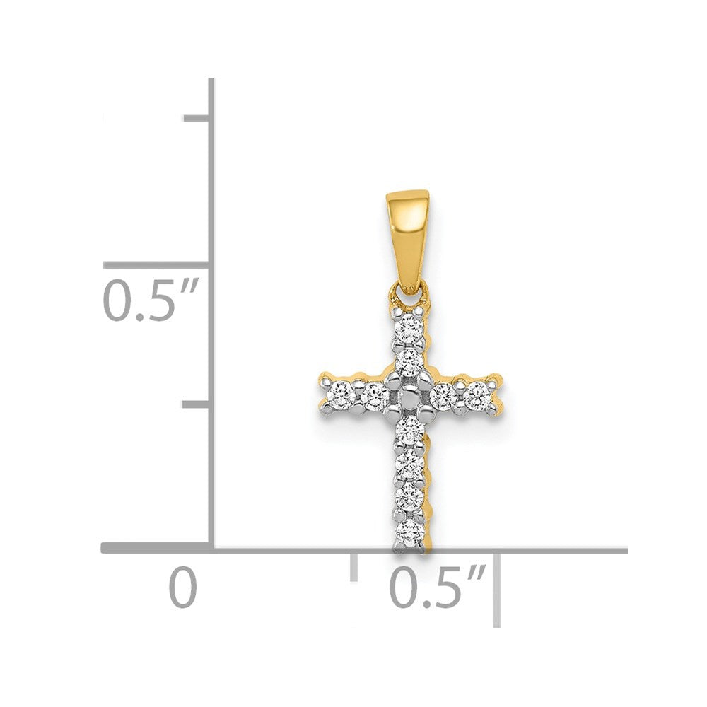14k Yellow Gold and Rhodium 1/10ct. Real Diamond Latin Cross Pendant