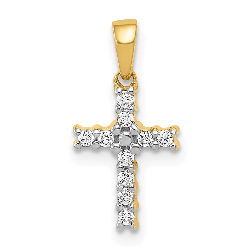 14k Yellow Gold and Rhodium 1/10ct. Real Diamond Latin Cross Pendant