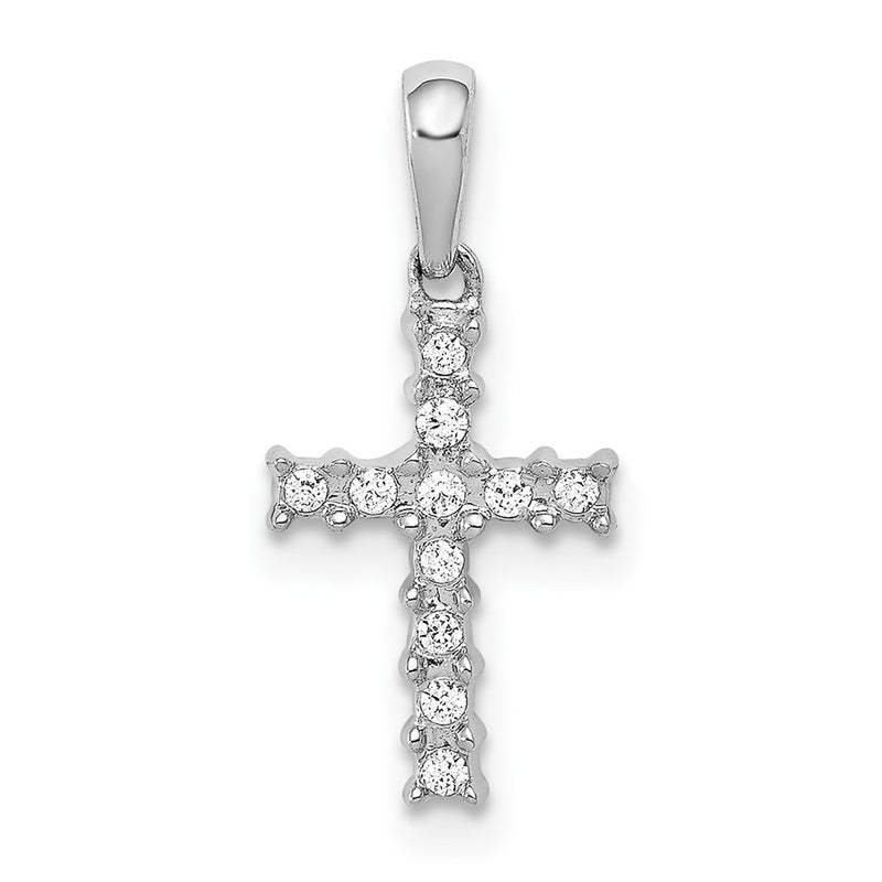 14k White Gold 1/20ct. Real Diamond Latin Cross Pendant