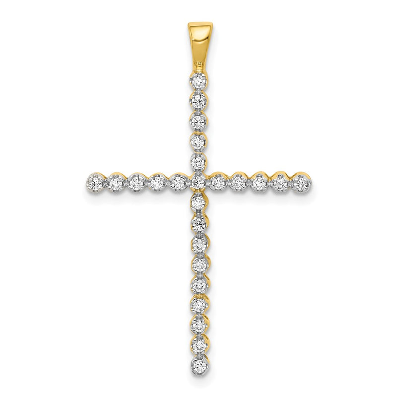 14k Yellow Gold and Rhodium 1/4ct. Real Diamond Cross Pendant