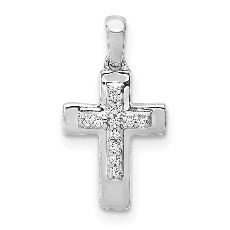14k White Gold Real Diamond Cross Pendant