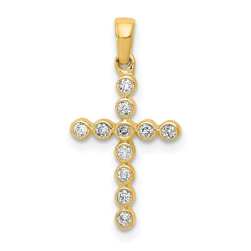14K Yellow Gold Polished 1/10ct. Real Diamond Cross Pendant
