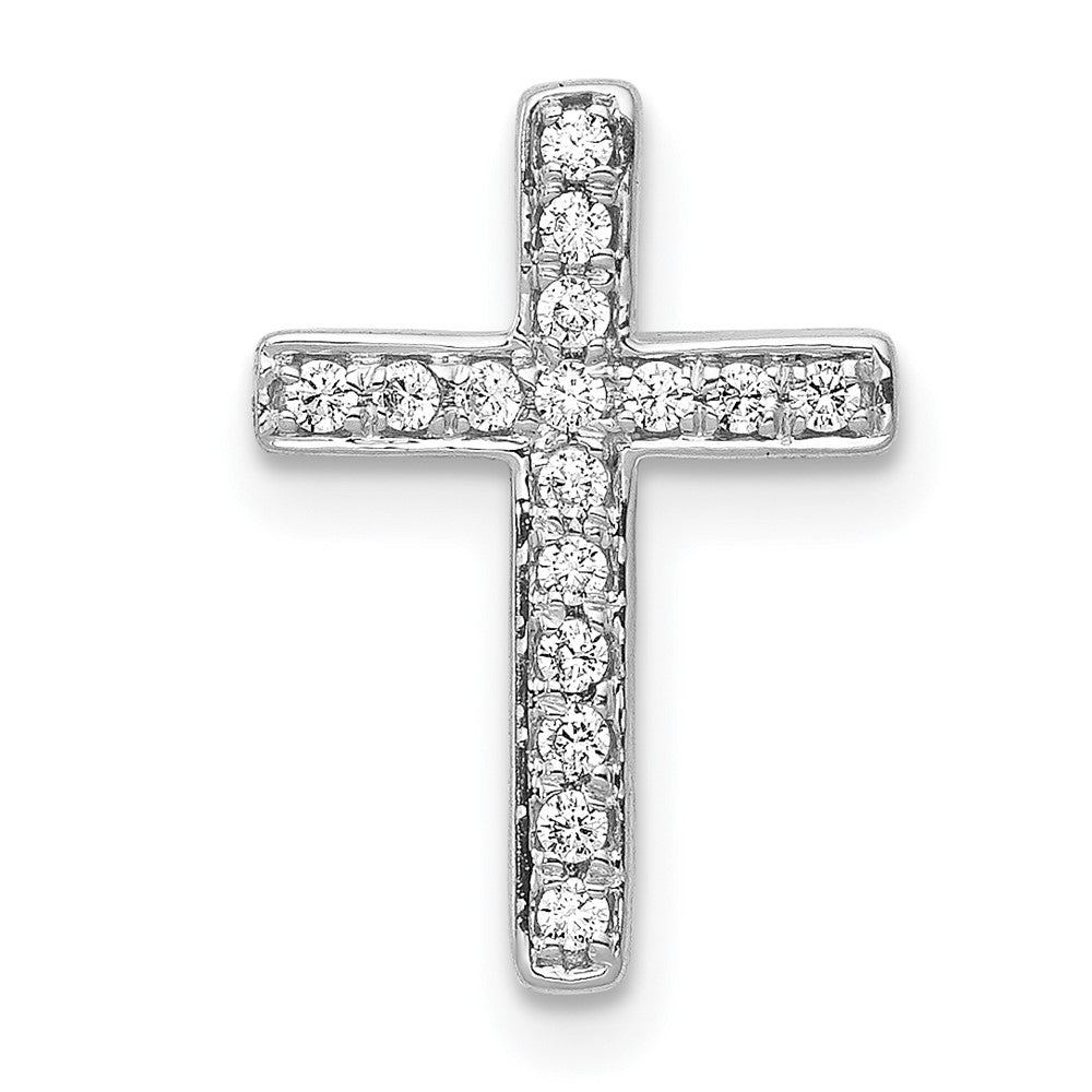 14k White Gold 1/6ct. Real Diamond Latin Cross Chain Slide