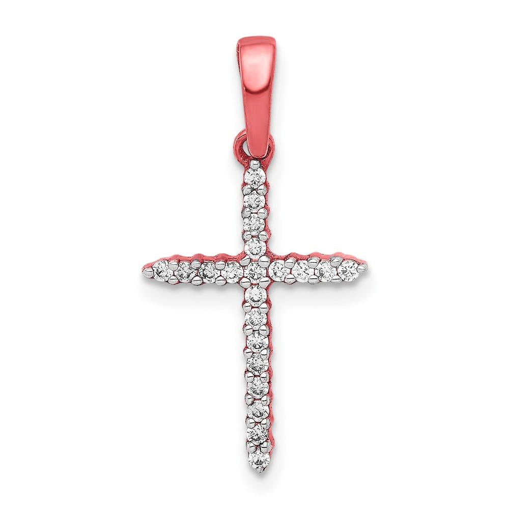 10K Rose Gold 1/6ct. Simulated Diamond Cross Pendant