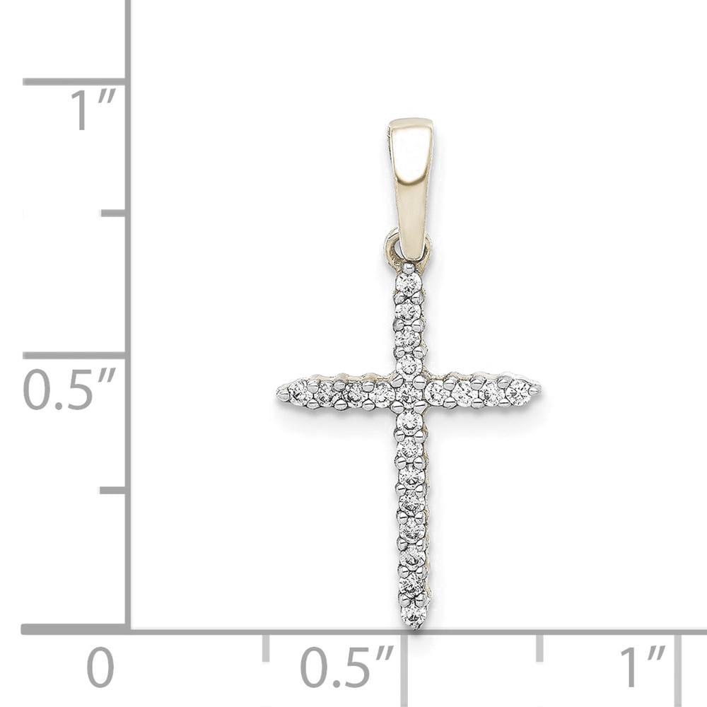 925 White Gold Plated Sterling Silver 1/6ct. Diamond Cross Pendant