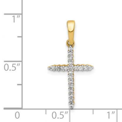 925 Yellow Gold Plated Sterling Silver 1/6ct. Simulated Diamond Cross Pendant
