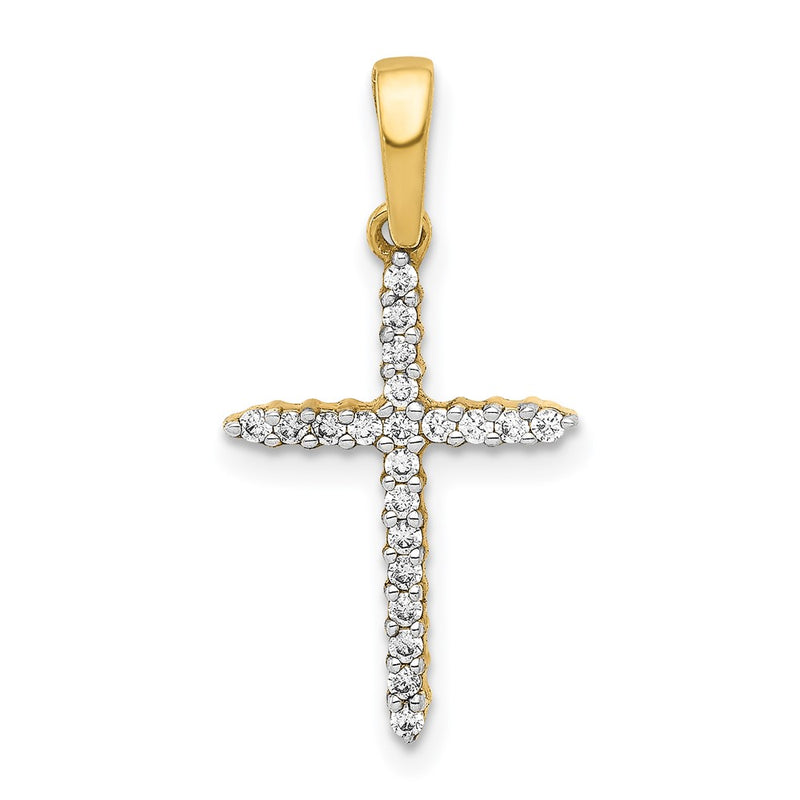 10K Yellow Gold 1/6ct. Simulated Diamond Cross Pendant