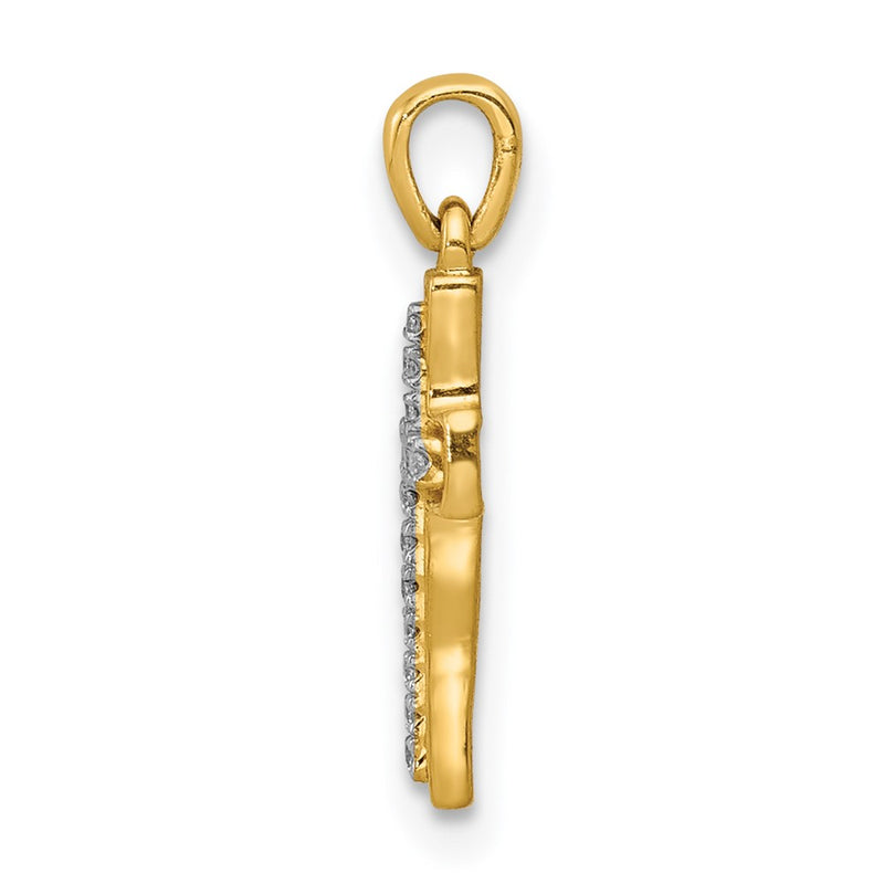14k Yellow Gold and Rhodium 1/20ct. Real Diamond Cross Pendant