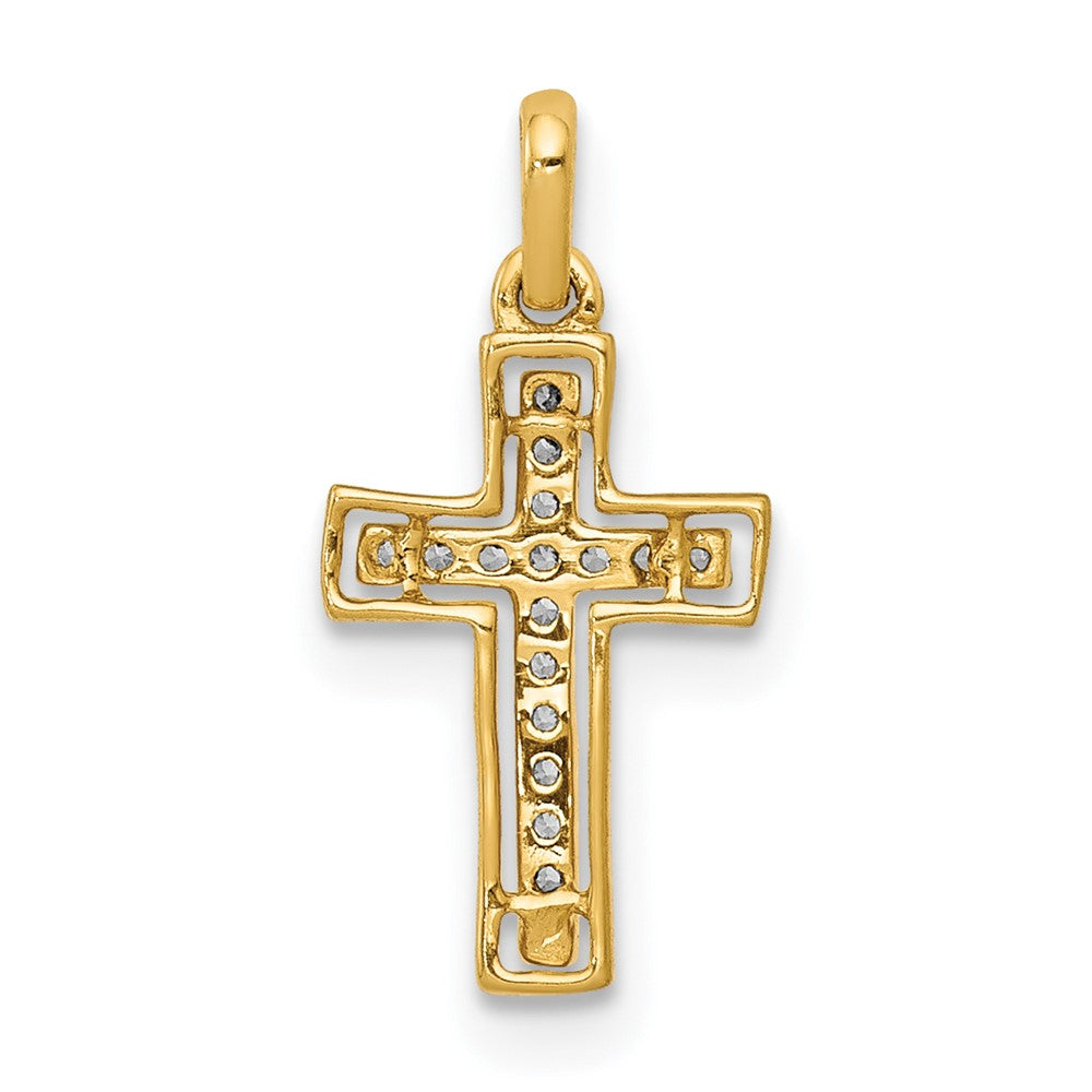 14k Yellow Gold and Rhodium 1/20ct. Real Diamond Cross Pendant