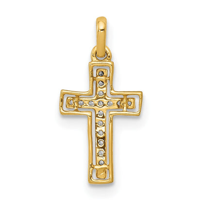 14k Yellow Gold and Rhodium 1/20ct. Real Diamond Cross Pendant