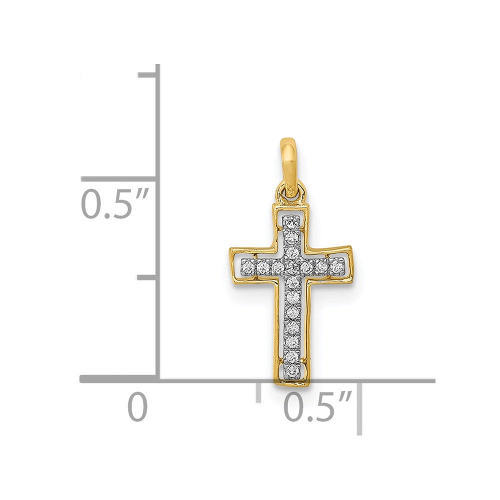14k Yellow Gold and Rhodium 1/20ct. Real Diamond Cross Pendant