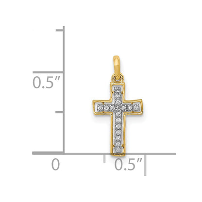 14k Yellow Gold and Rhodium 1/20ct. Real Diamond Cross Pendant