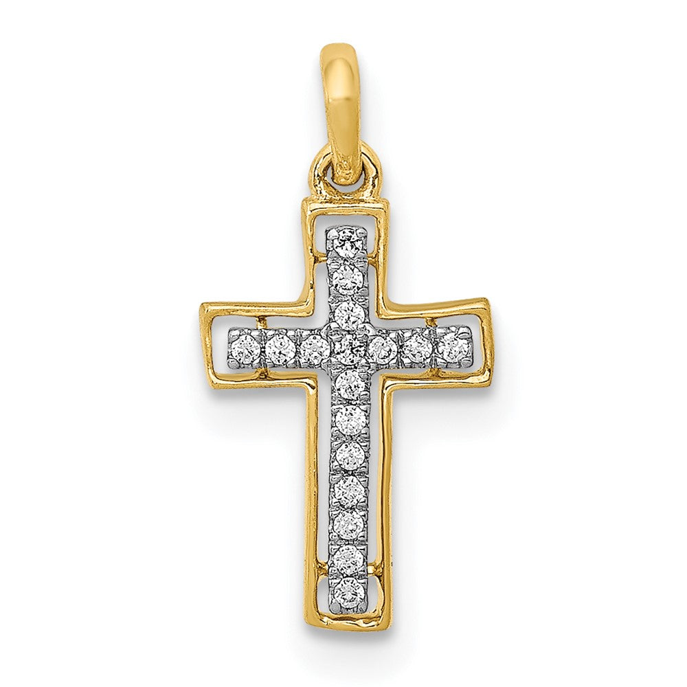 14k Yellow Gold and Rhodium 1/20ct. Real Diamond Cross Pendant