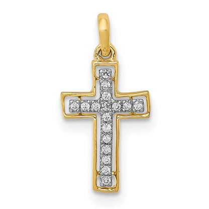 14k Yellow Gold and Rhodium 1/20ct. Real Diamond Cross Pendant