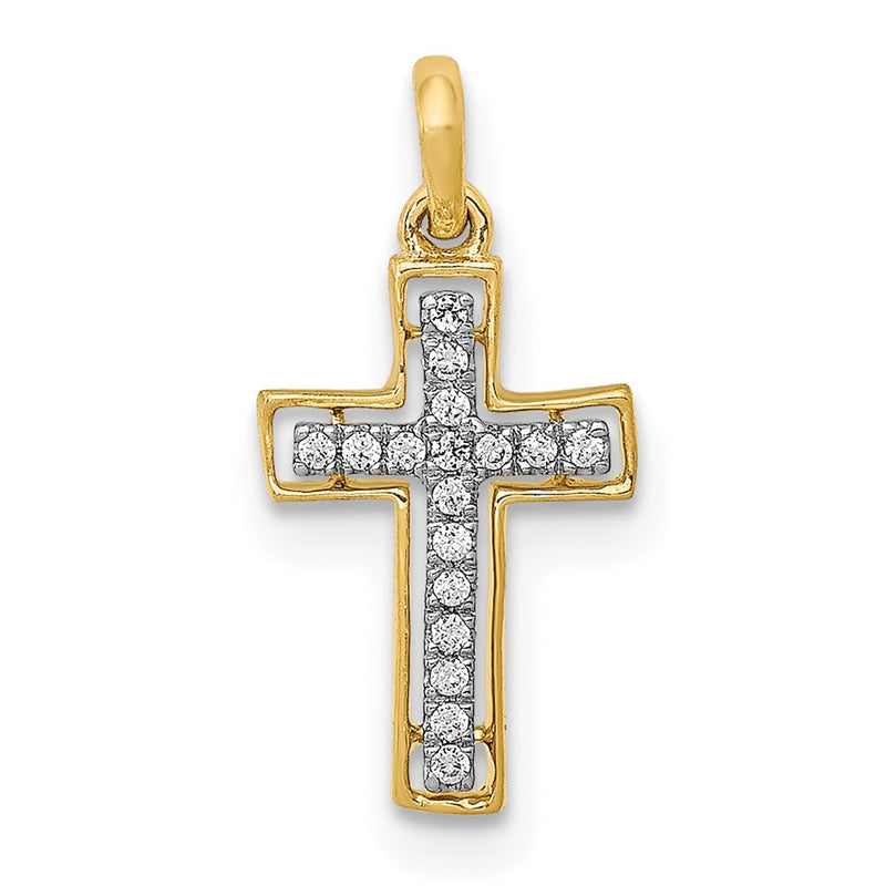 14k Yellow Gold and Rhodium 1/20ct. Real Diamond Cross Pendant