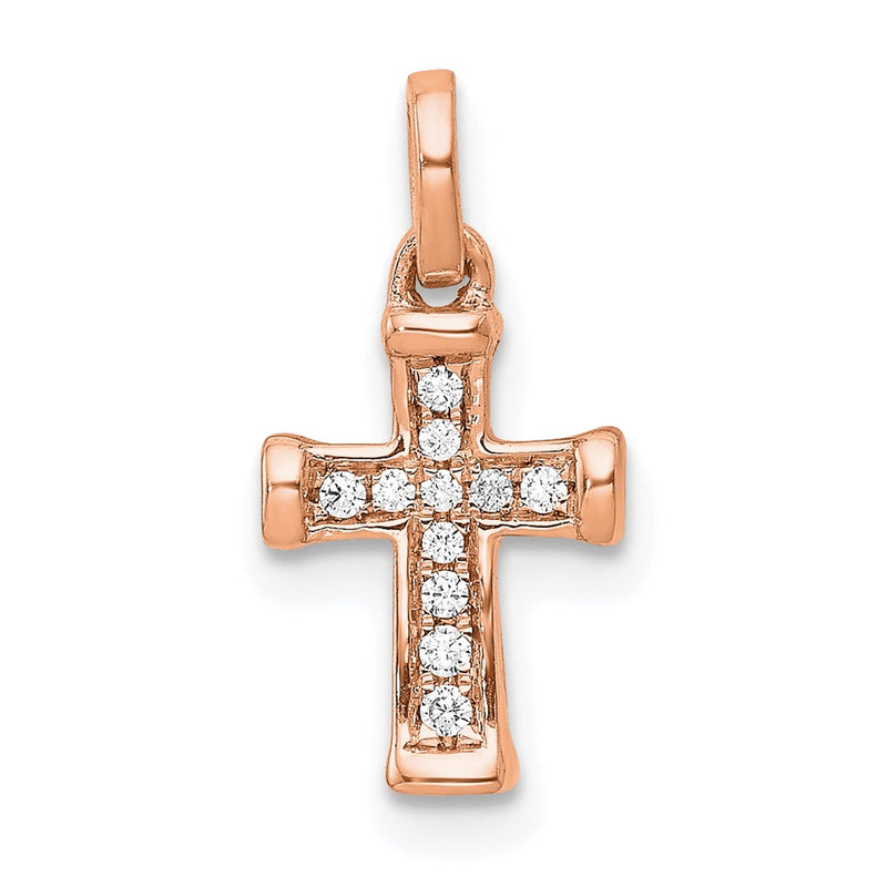 14K Rose Gold Small 1/20ct. Real Diamond Latin Cross Pendant