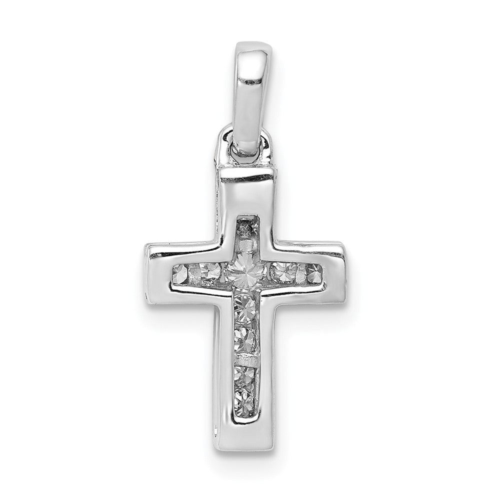 14k White Gold 1/6ct. Real Diamond Latin Cross Pendant