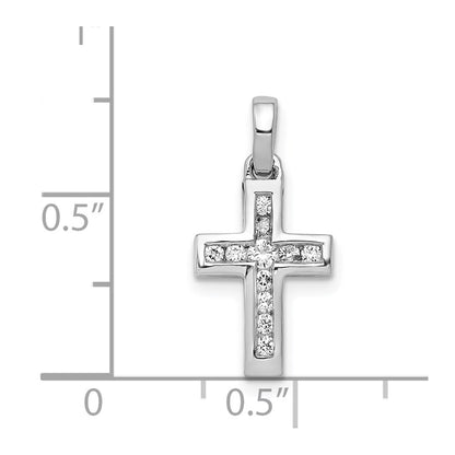 14k White Gold 1/6ct. Real Diamond Latin Cross Pendant