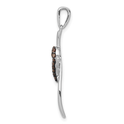 14k White Gold 1/10ct. Champagne Real Diamond Heart Cross Pendant