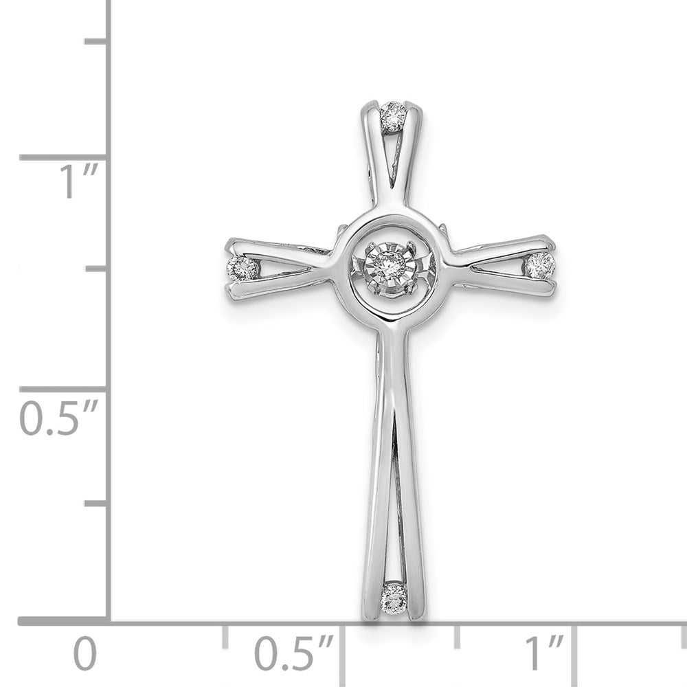14k White Gold 1/15ct. Vibrant Moving Real Diamond Cross Chain Slide