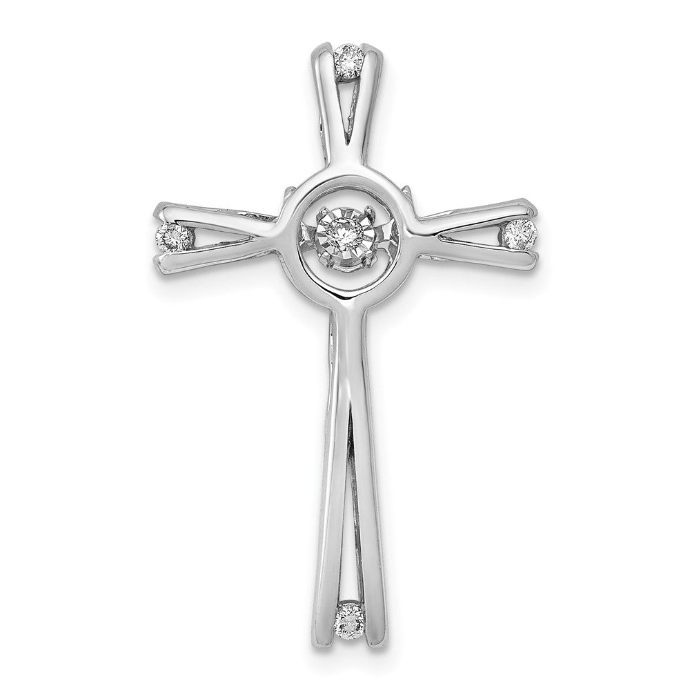 14k White Gold 1/15ct. Vibrant Moving Real Diamond Cross Chain Slide