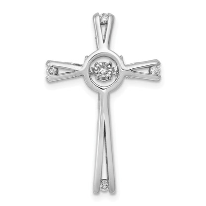 14k White Gold 1/15ct. Vibrant Moving Real Diamond Cross Chain Slide