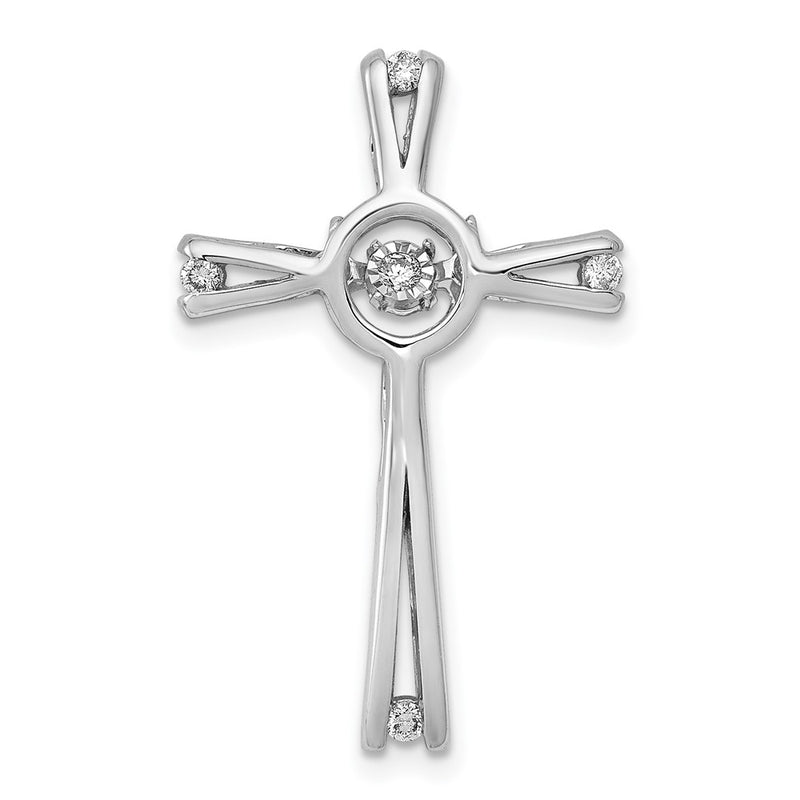 14k White Gold 1/15ct. Vibrant Moving Real Diamond Cross Chain Slide