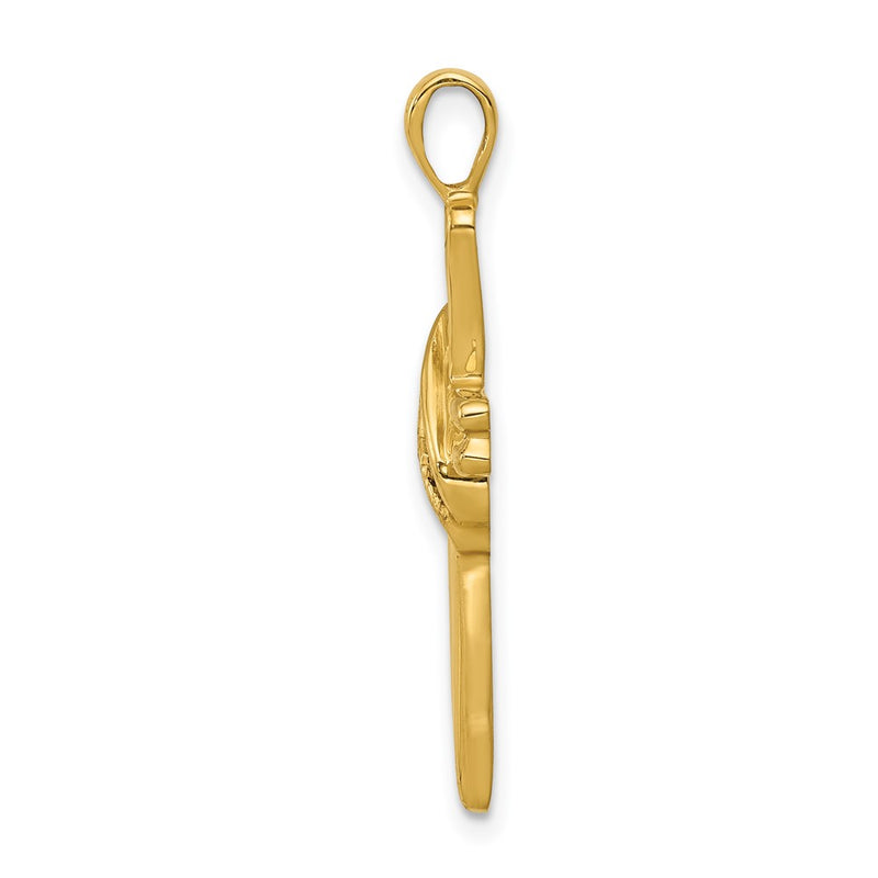 14K Yellow Gold AA Real Diamond Cross Pendant