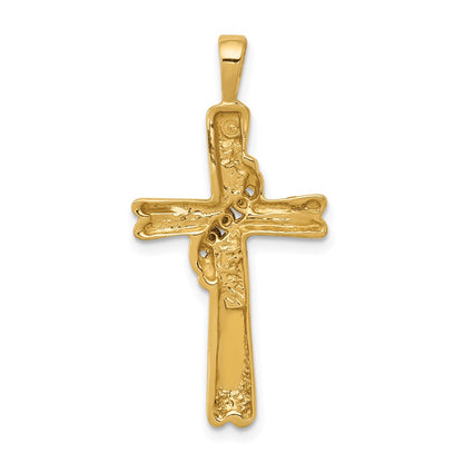 14K Yellow Gold AA Real Diamond Cross Pendant