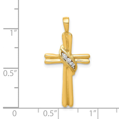 14K Yellow Gold AA Real Diamond Cross Pendant