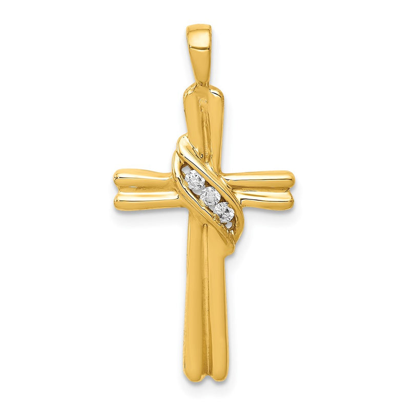14K Yellow Gold AA Real Diamond Cross Pendant