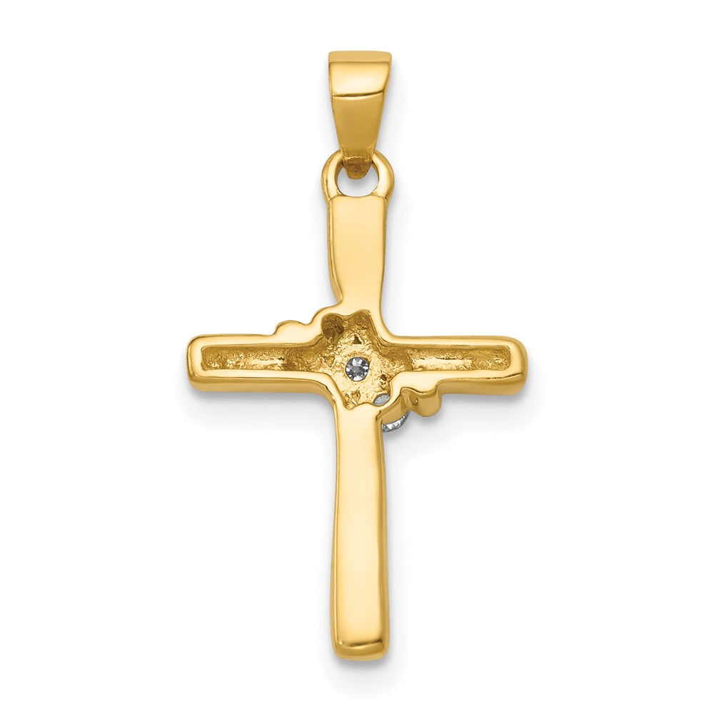 14K Yellow Gold AA Real Diamond Cross Pendant