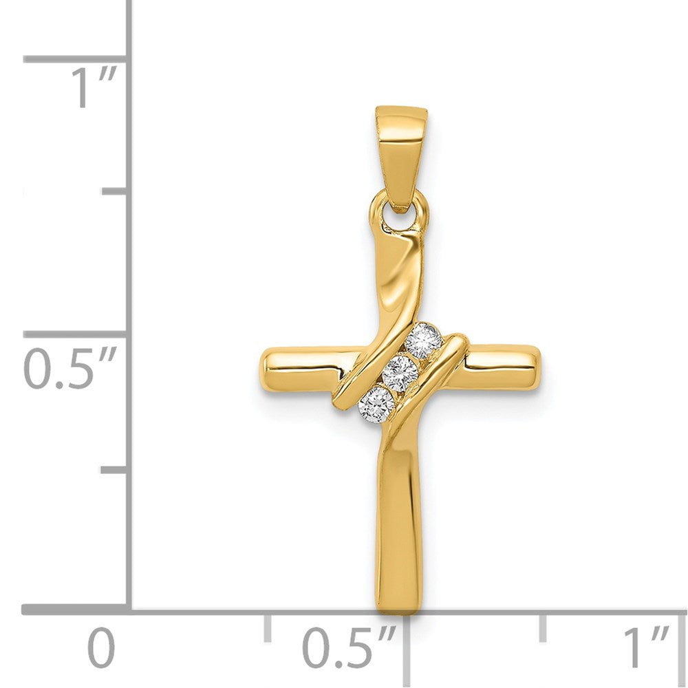 14K Yellow Gold AA Real Diamond Cross Pendant