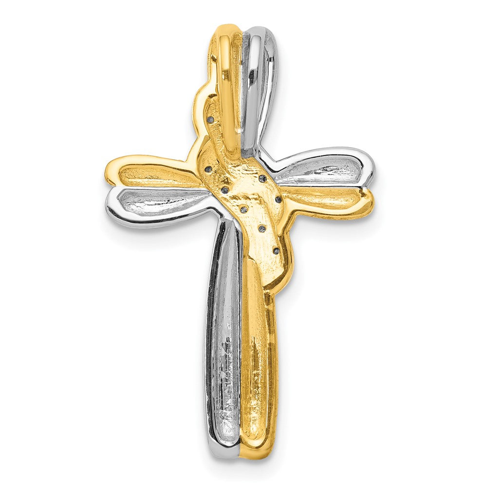 14k Two-Tone Gold Real Diamond Cross Pendant
