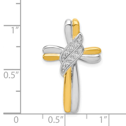 14k Two-Tone Gold Real Diamond Cross Pendant