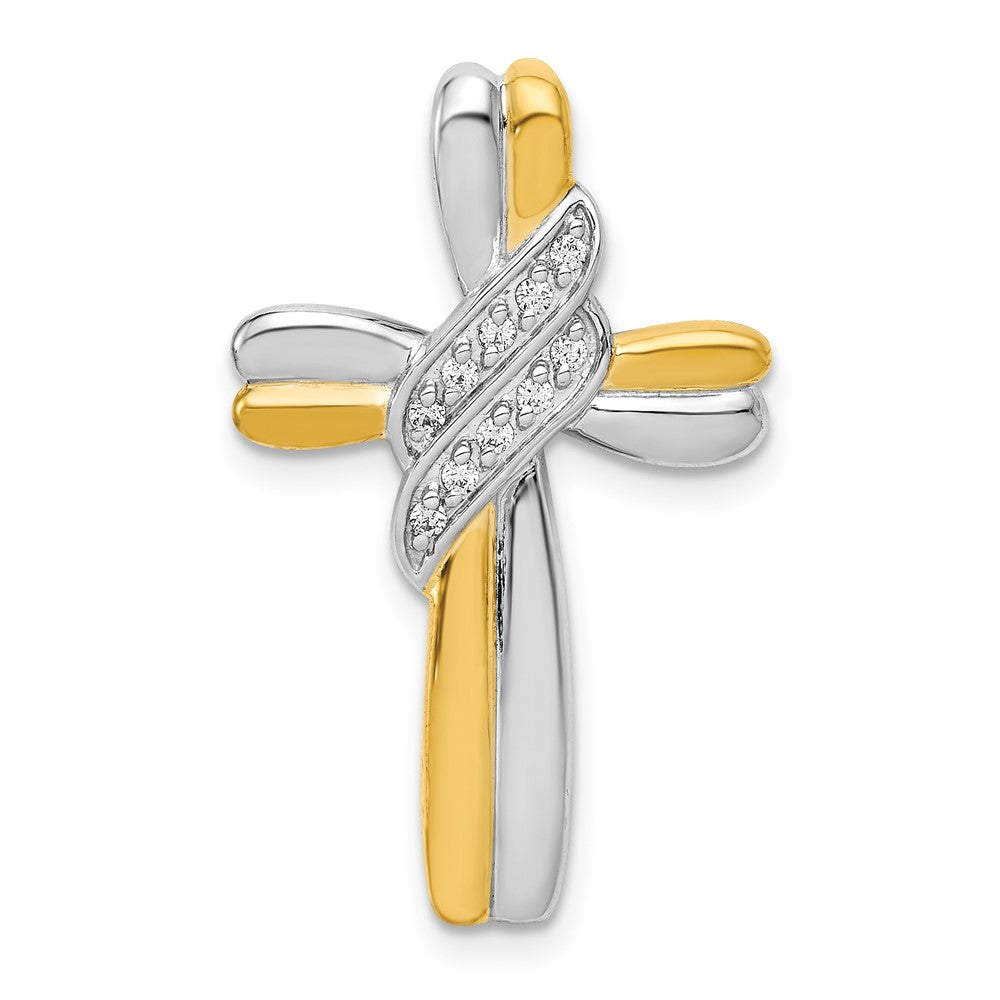 14k Two-Tone Gold Real Diamond Cross Pendant
