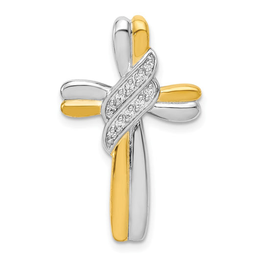 14k Two-Tone Gold Real Diamond Cross Pendant