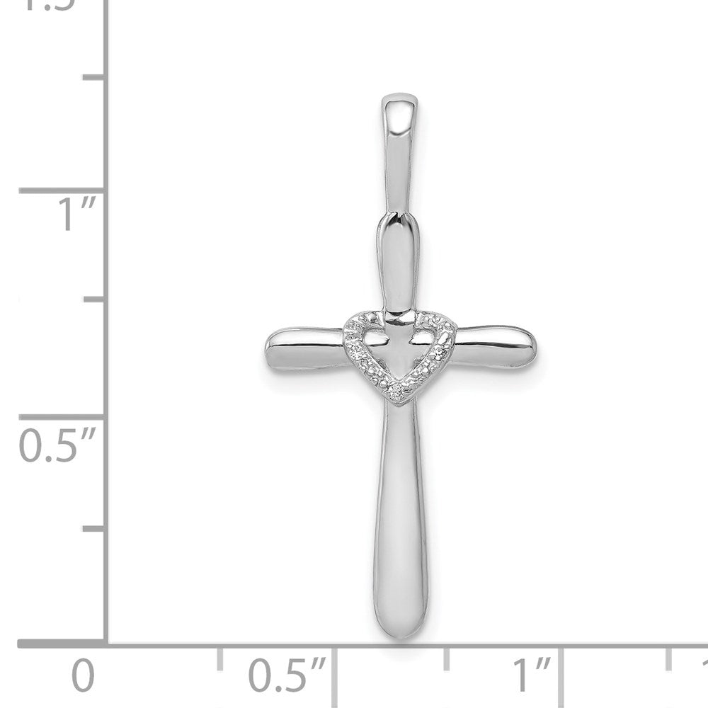 14k White Gold 1/10ct. Real Diamond Cross w/Heart Pendant