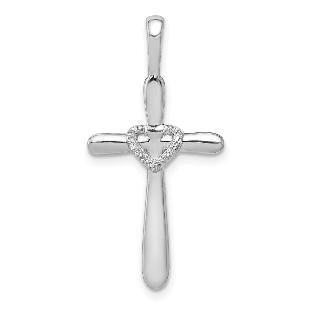 14k White Gold 1/10ct. Real Diamond Cross w/Heart Pendant