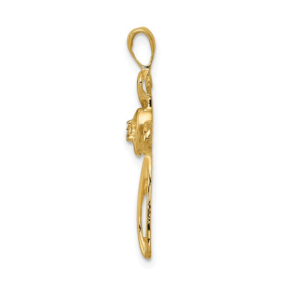 14K Yellow Gold AA Real Diamond Cross Pendant