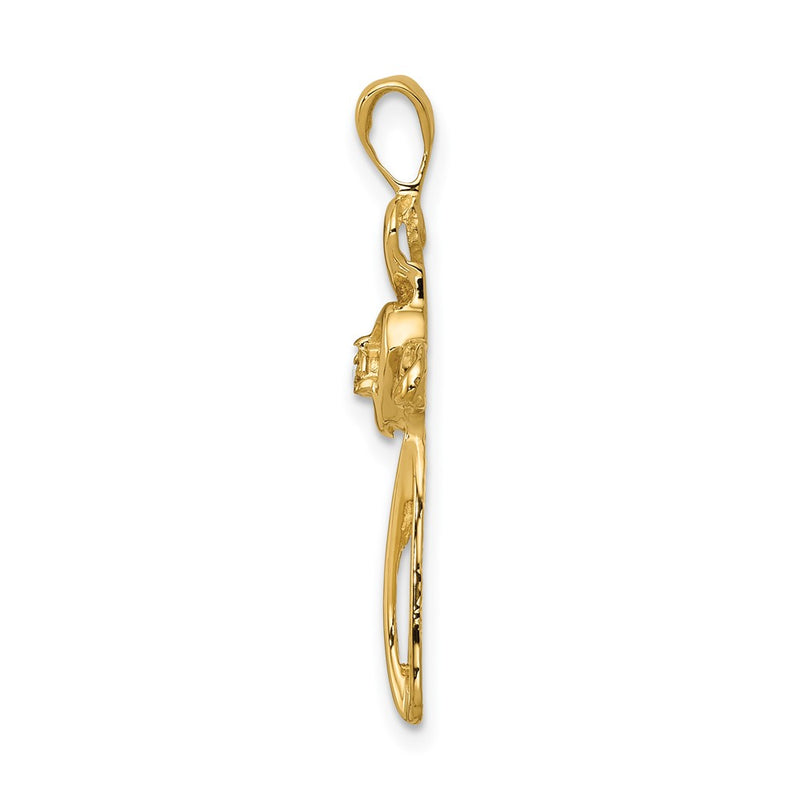 14K Yellow Gold AA Real Diamond Cross Pendant