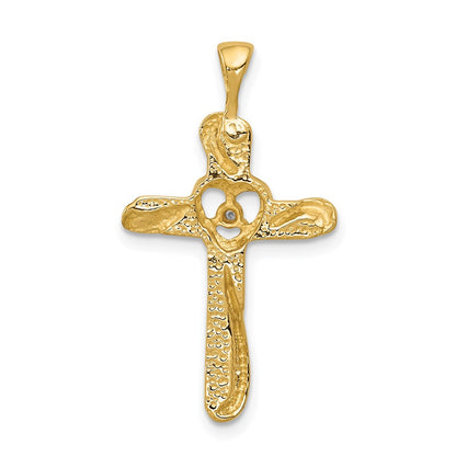 14K Yellow Gold AA Real Diamond Cross Pendant
