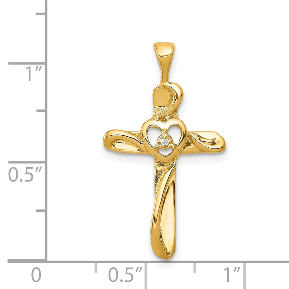 14K Yellow Gold AA Real Diamond Cross Pendant